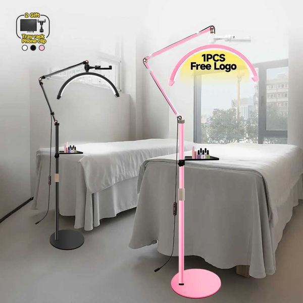 Selfie Lights Custom Floor Led Video Light Half-moon Fill Light With Phone Holder For Beauty Salon Makeup Live Streaming Bedside Light S2460