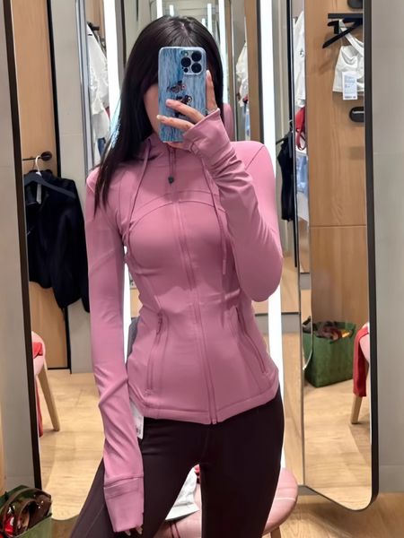 Womens LM-079 Yoga hooded Jacket Outfit Ninth lingerie Doule Line Sports Shaping Waist Fitness Jackets Jogging Sportswear Lady Girl