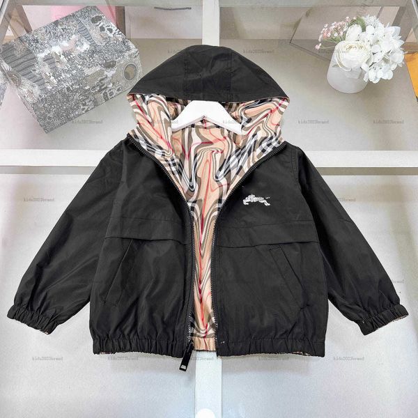 New baby jackets Double sided use child Sunscreen clothing Size 100-160 kids Hooded coat Logo printing boys girls Outerwear