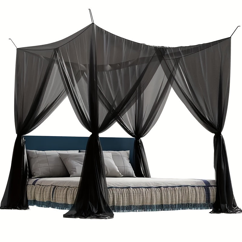 TEMU 1pc Black, White, Rainbow Bed Curtain With Bed Curtain Top, Suitable For Single Bed Double Bed - Machine Washable, Polyester, , 4 Corner Column