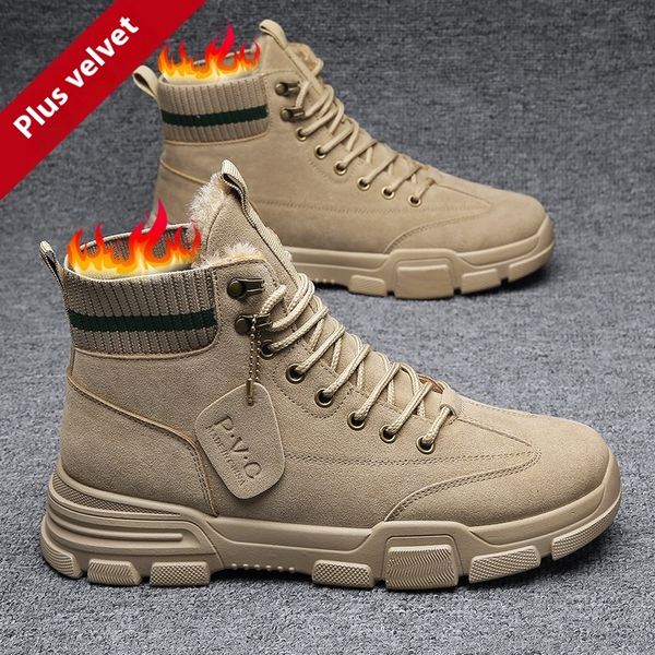 Winter high top cotton new style with plush warm and fashionable black Martin boots lace up casual single shoes for men DDML