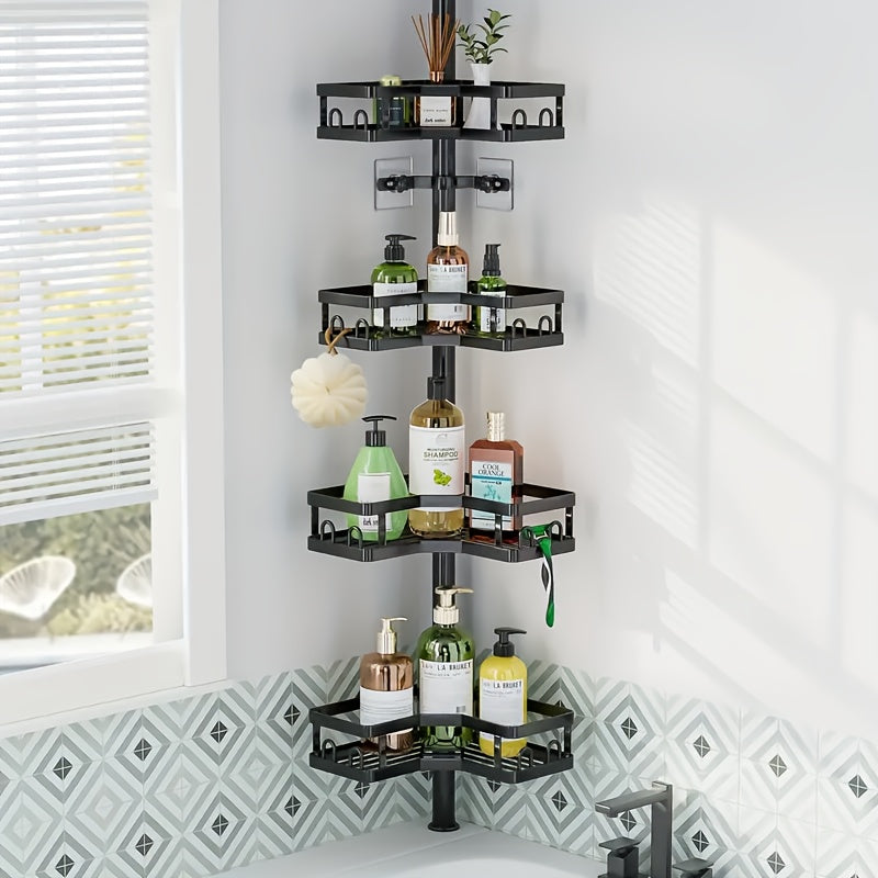 TEMU Corner Shower Caddy Tension Pole: 4 Tier Shampoo Storage Organizer For Inside Shower, Telescoping Rod Shower Rack For Bathroom And Bathtub,