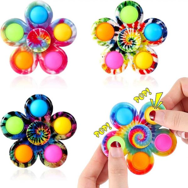 Spinning Top Fidget Spinner Toys Tie Dye Colorful Push Bubble Hand Spinner For ADHD Anxiety Stress Relief Sensory Party Favor For Kids Gifts