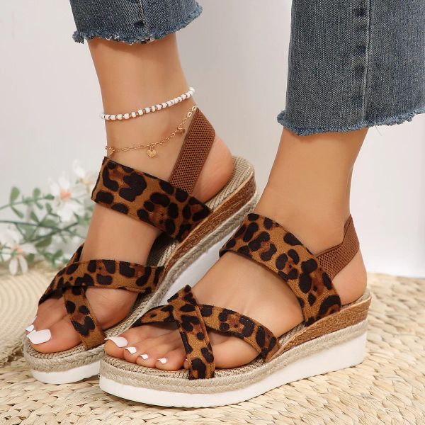 Rome Summer Wedges Sandals Hot Sale Leopard Print Designer Womens Platform Shoes Outdoor Casual Thick Sole Anti-Slip Slippers EU36-43