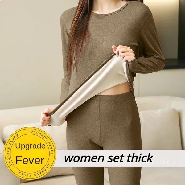 Womens Velvet Bottoming Toptrousers Thermos Warm Intimate Self-heating Thermo Lingeries Ladies Solid Long Sleeve Intimate Set 241227