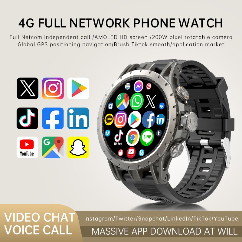 4G LTE Smartwatch 2024 Android os GPS Video Vo Wi-Fi Call Messaging HD Camera 4G Sim Card WIFI Mens Smart Watch