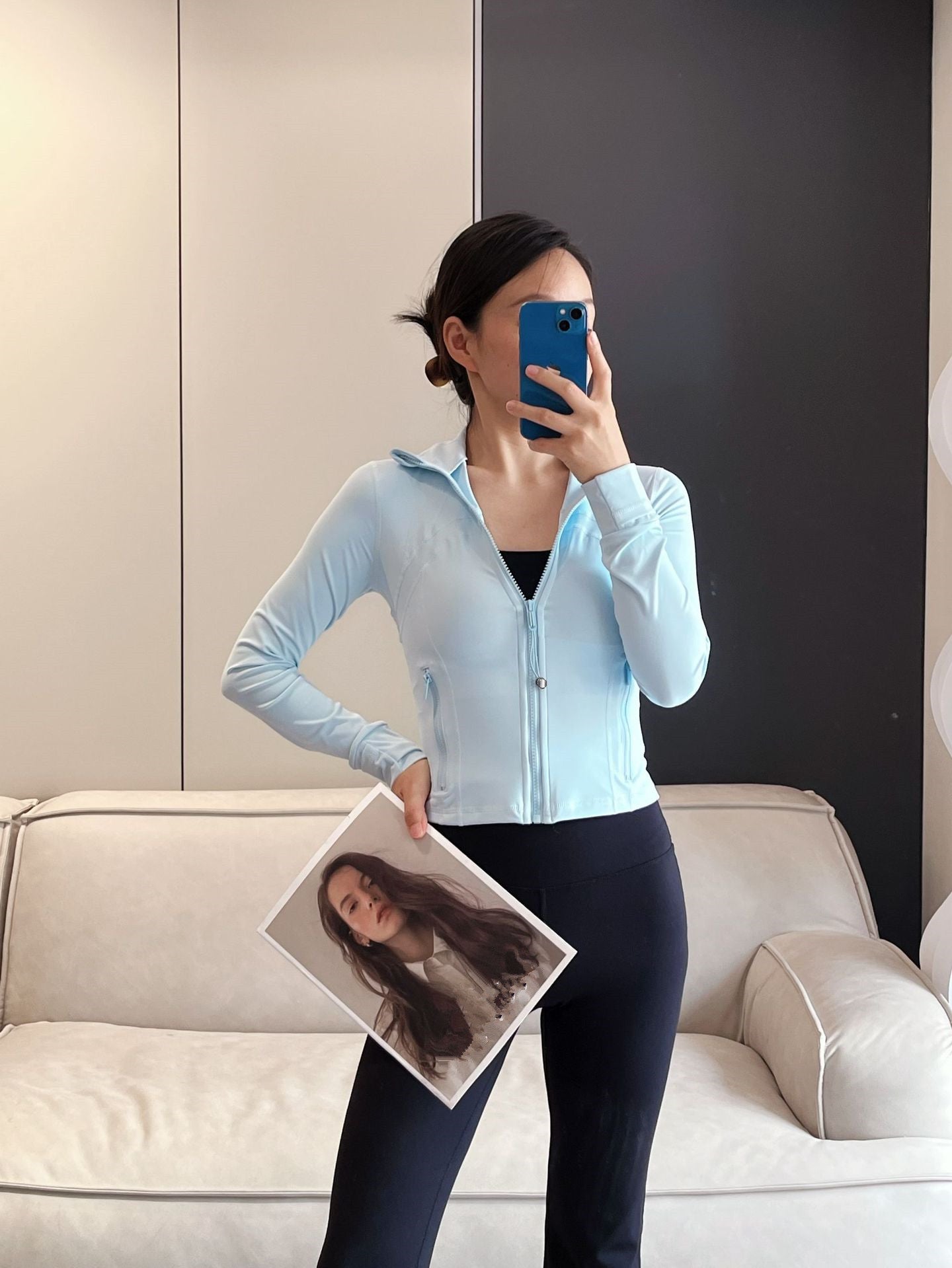 LM Yoga Women Cropped DF Jacket Outfit Womens Zipper Activewear Slim Fit Zip Thumb Hole Running Workout Fitness Jackets