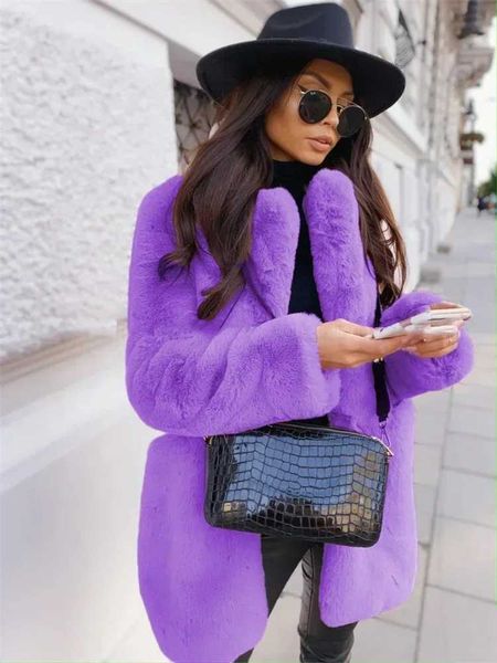 Mulheres de pele falsa de peles femininas em todas as lapelas de inverno Coat 2024 Novo temperamento da moda Office Ladywhite Fur Jackets Ro