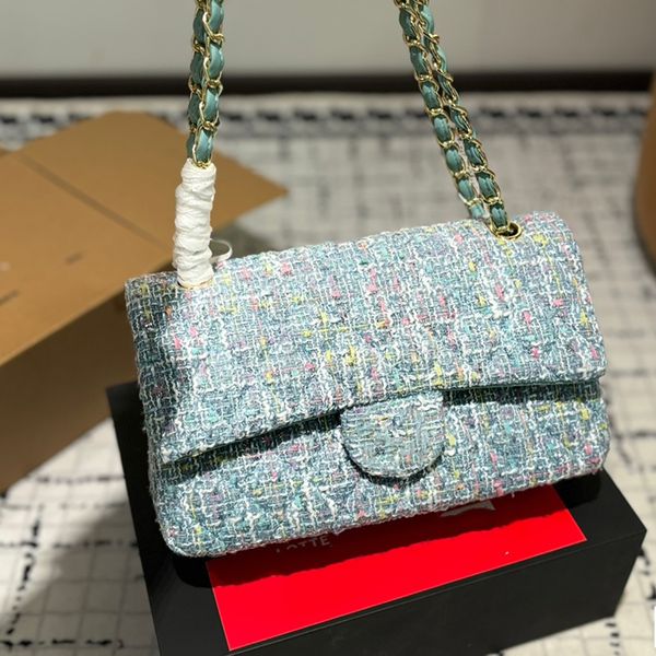 Cf Wool Bag Designer Womens Shoulder Bag 32cm Tweed Diamond Flip Gold Hardware Metal Buckle Luxury Handbag Matelasse Chain Crossbody Bags Ma