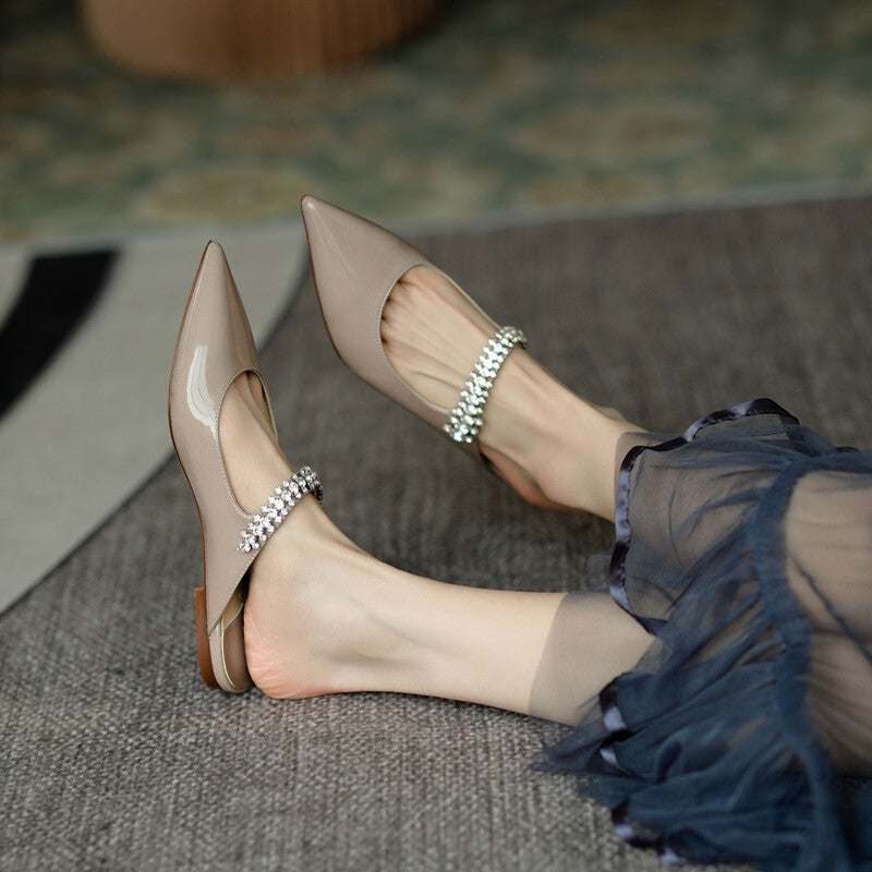 Women&#039;s Shoes 2024 New Brand Women&#039;s Sandals Leather Pointed Toe Diamon Casual Outdoor Crystal Female Slip-On Soli