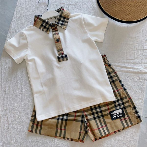 Polo sleeved New Short Boys Babies Shirt Summer Childrens Checkered T shirt designer kids Tracksuit fashion Clothing Sets CSD244