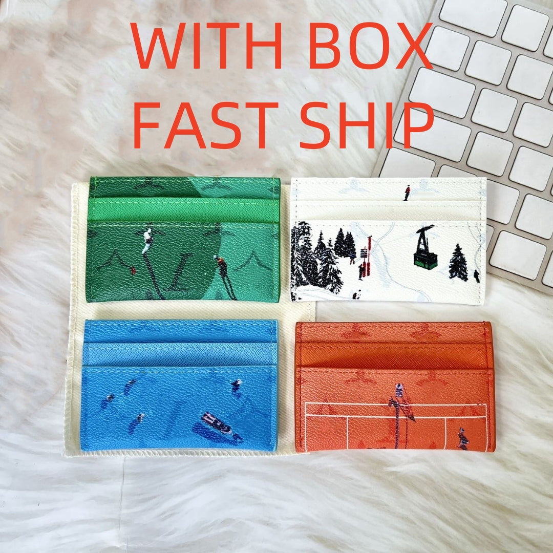 Top Luxury Designer Leather credit Card Holder flower Caviar graffiti Wallet Short Case louisevuitunns business card Purse Brown Women Men Key Coin