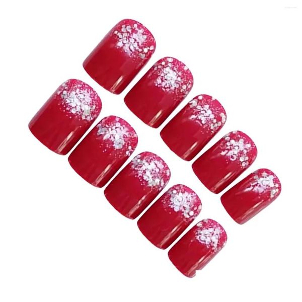 False Nails Red With Glitter Setting Short Fake Sweet Charming Reusable For Professional Nail Art Salon Supply Drop Delivery Otabr