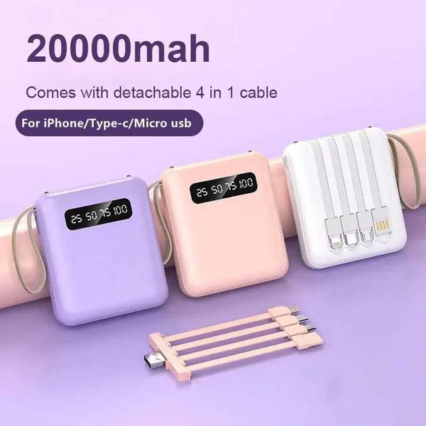 Power bank Phone Power Bank with 4 Charging Cables Mini Large Capacity Mirrored Power Bank Portable Fast Charging Powerbanks 20000 10000mAh