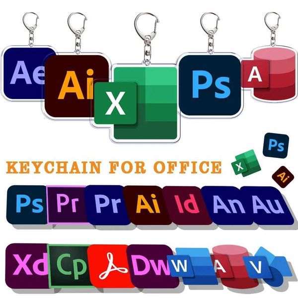 Chave Rings Software Creative Office Llavero Keychain PS PR Excel Chain Chain Key Chain for Acessórios Ring Brails Redes Presente H241114