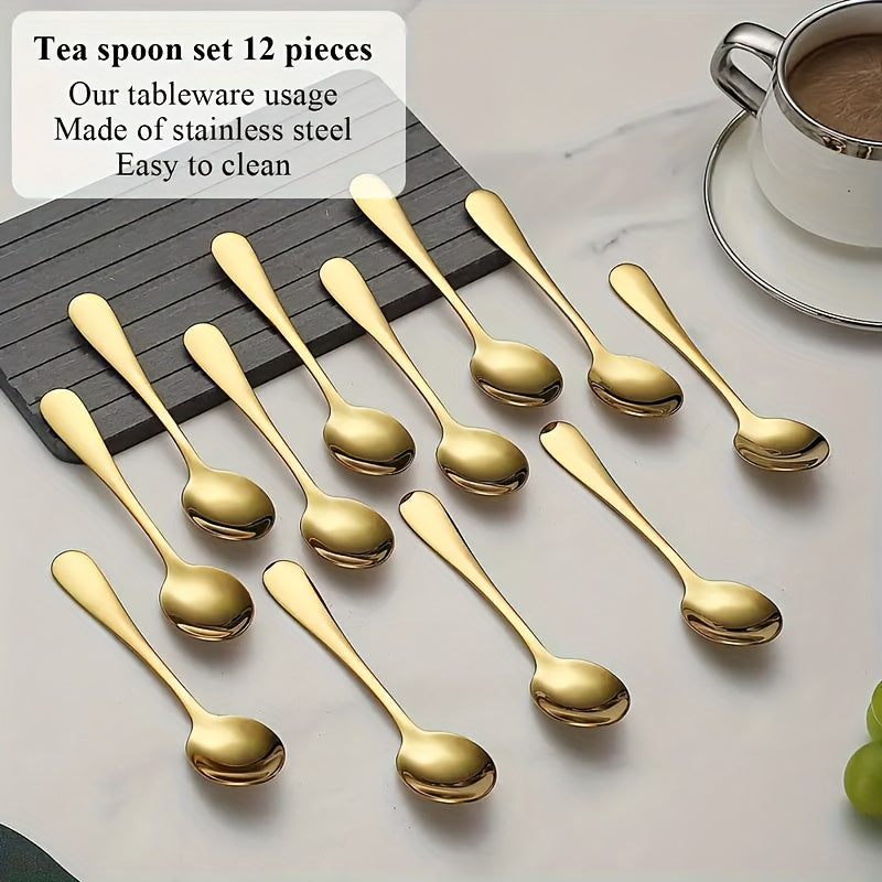 TEMU 12-piece Gold-tone Stainless Steel Teaspoons - Coffee, Desserts, And More - Dishwasher Safe