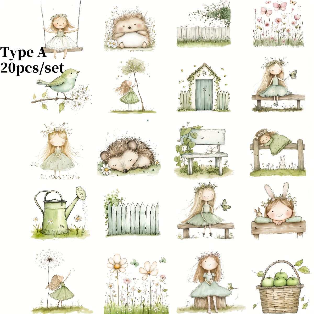 TEMU A Pack Of Handmade Creative Retro Cute Green Countryside Series High Quality Stickers Suitable For Garbage Diary Notebook Decoration Manual