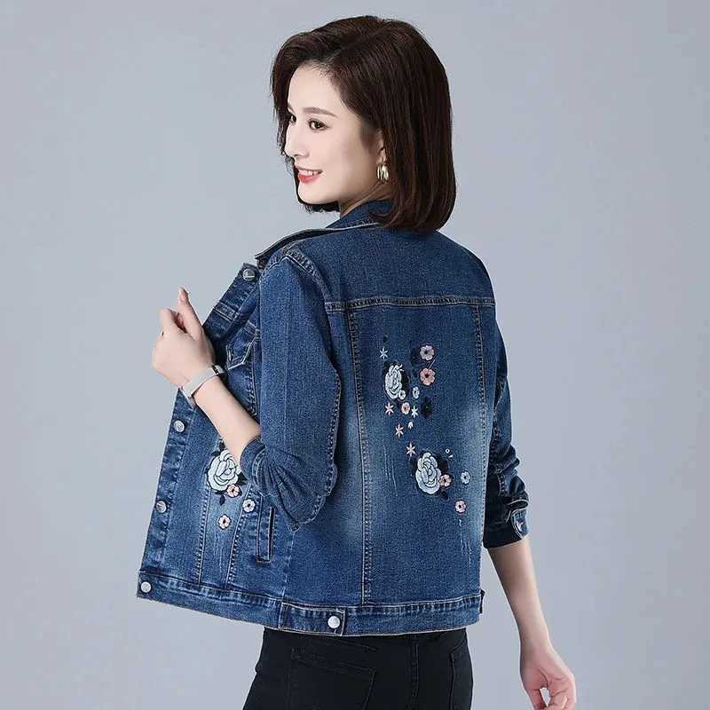 Fashion Embroidered Denim Jacket Elegant Large Size Elastic Women Short Coat Female Slim New Outerwear Casual Jeans Tops JacketsX240920