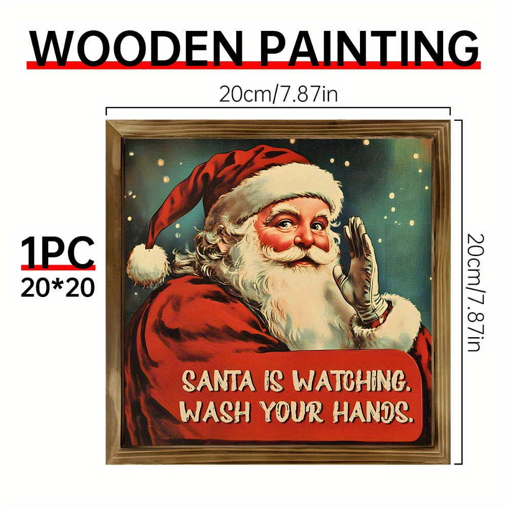 TEMU Christmas Spirit] Vintage Santa "wash Your Hands" Wooden Sign - Festive Holiday Wall Decor, 7.87x7.87 Inches, Bathrooms & Restrooms, Christmas