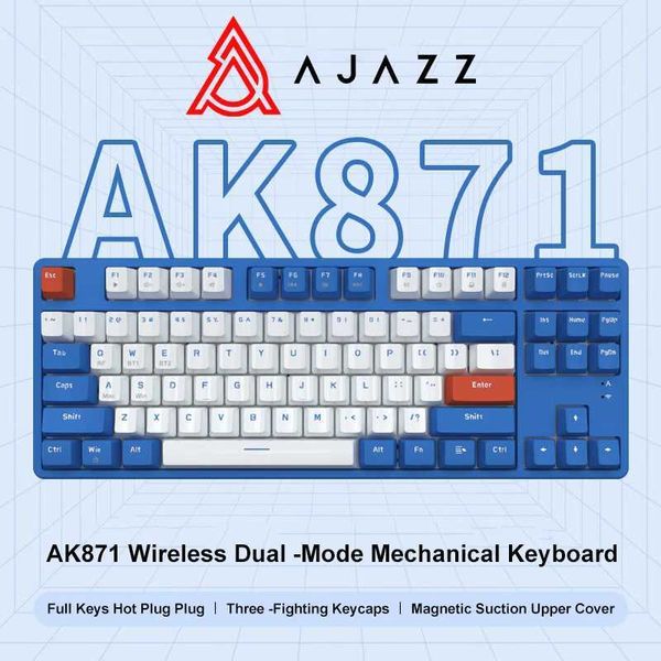 Ajazz AK871 Gaming Mechanical Keyboard Hot Swappable 87 Keys Wireless 2.4g Ergonomic Keyboards Hot Swap Keyboard Office Pc GamerM240715