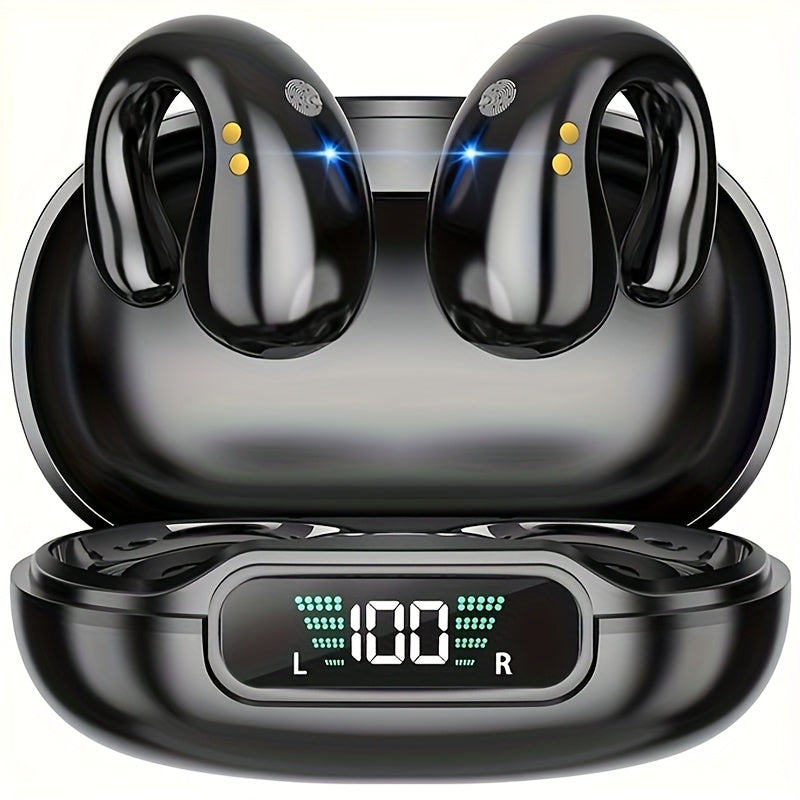 TEMU Open Ear Clip Wireless Bone Conduction Earbuds Wireless Bluetooth 5.3 Earbuds, Bone Conduction For , 48h Playtime Ear Buds Led Display Charging