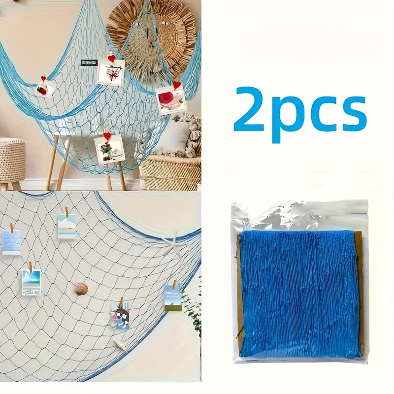 TEMU 2pcs Handmade Blue Wall Decor - 39x79 Inches Ocean-themed Fabric Panel, Suitable For Parties, Summer Photo Backgrounds, Christmas, Easter,