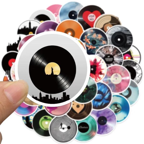 10-50Pcs Colorful Black Vinyl CD Records Graffiti Stickers PVC Stickers Decorative for Luggage Scooter Water Cup Computer DIY