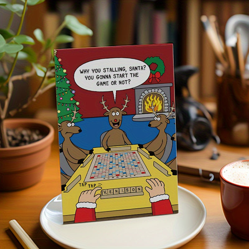 TEMU Christmas Humor Greeting Card With Cartoon Santa And Playing A Board Game, "why You Stalling, Santa?" - , Parents, , And Anyone During The -