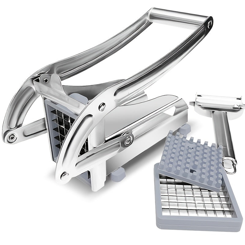 TEMU Stainless Steel French Fry Cutter (potato Peeler Included), Chipper With 2 Different Sizes Stainless Steel Blades, Fruit Cutter For Potatoes,