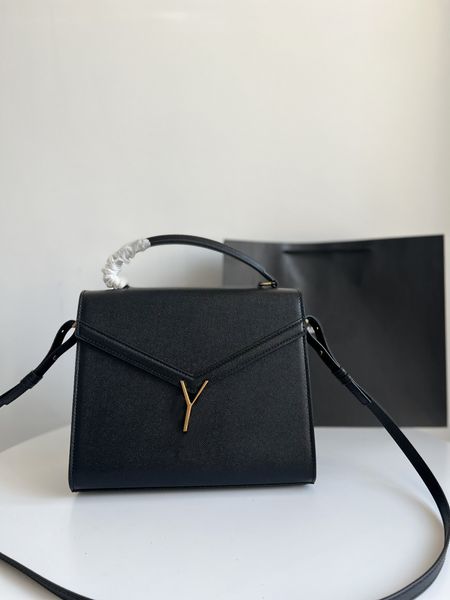 Womens Cassandra Medium Top Handle Bag In Grain De Poudre Emed Designer Leather Shoulder Bags Lady Cross Body Handbag Size 24-20-11cm