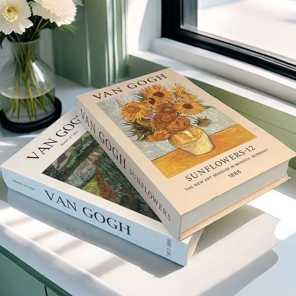 Van Gogh Monet Book Painting Decorative Books Storage Box Sunflower Water Lily Coffee Table Books Home Decor Shooting Props 250113