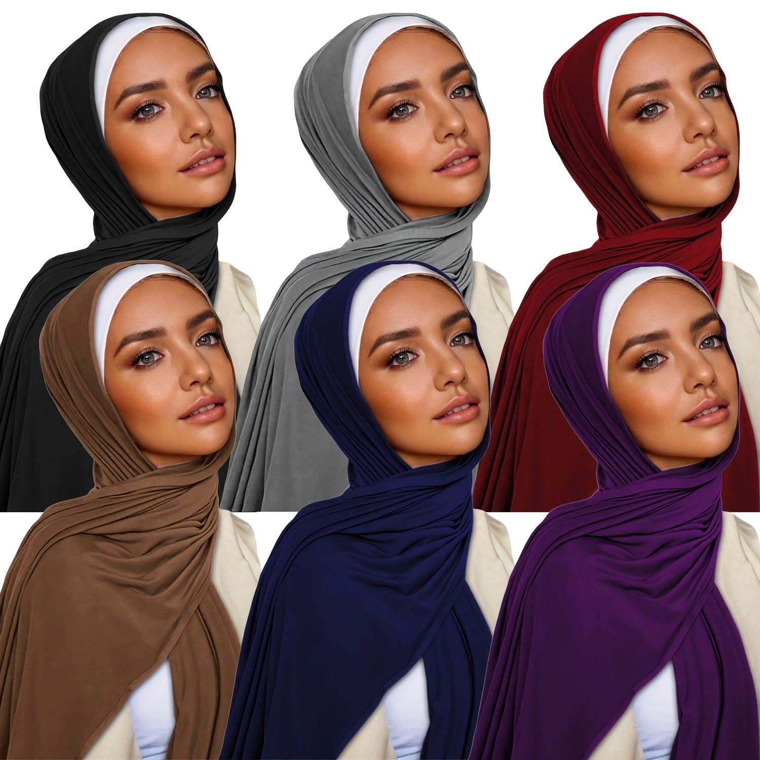 TEMU 6pcs Headscarves - High Stretch Spandex Hijab Scarves, Soft Breathable Full & Neck Cover For, & Daily Wear, (hand-) - Bulk Pack For & Modest