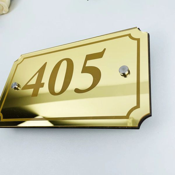 Customize Mirror Gold Sign Plaque Door Modern House Number Street Name Glass Effect Acrylic Doorplate Number 200x143mm 240823