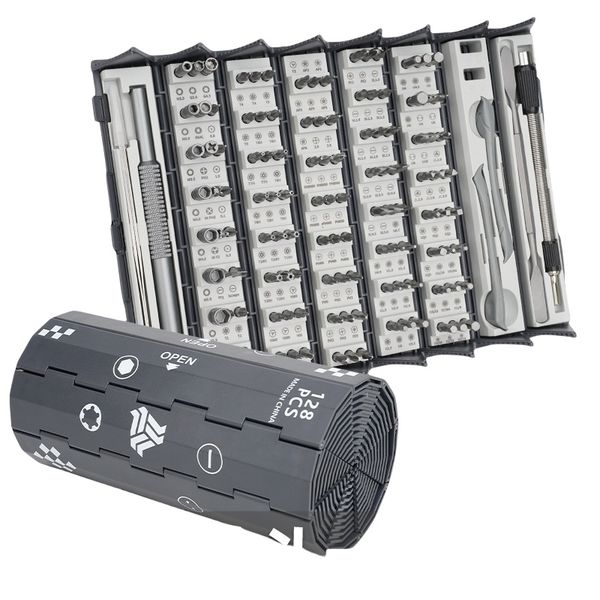 Hexagonal Cylinder Bookroll Style Screwdriver Set - Compact 128 Piece Household Maintenance Toolkit
