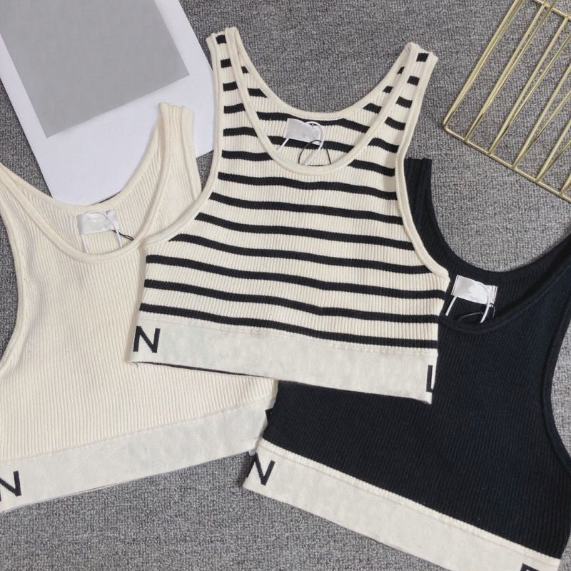 Womens Designer Tank Tops Striped U-Shaped Knitted Striped Vest Tanks Camis Luxury T-Shirts Sleeveless Letters Printed Vests
