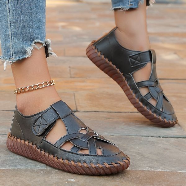 Leather Genuine Women Flats Hollow Woman Shoes Summer Women&#039;s Loafers Breathable Beach Female Sandals Big Size 36-43 4d4e &#039;s