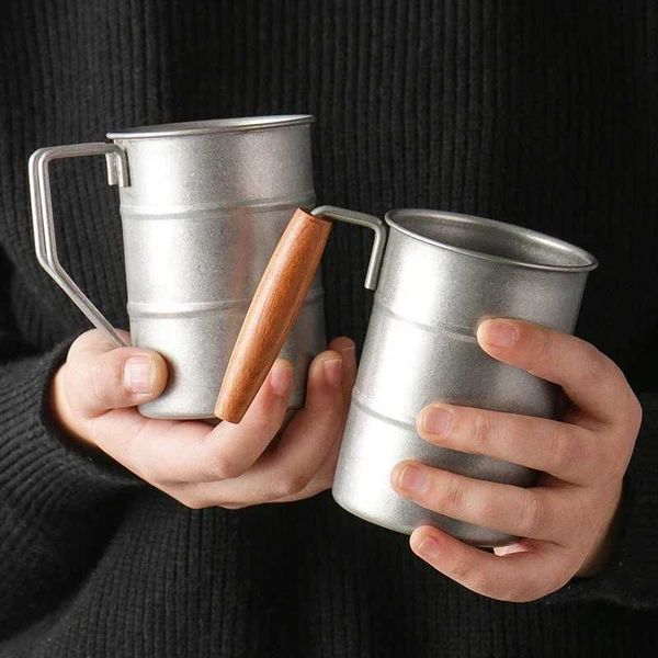 Retro Old Stainless Steel Coffee Water Cup Industrial Style Oil Barrel Mug Outdoor Camping Picnic Beer Mug Drinking UtensilsM240803