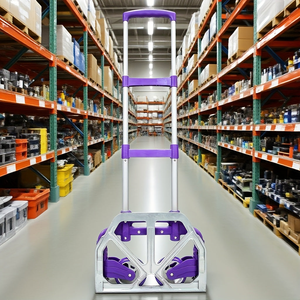 TEMU Portable Aluminium Cart Folding Dolly Push Truck Hand Collapsible Trolley Luggage Purple