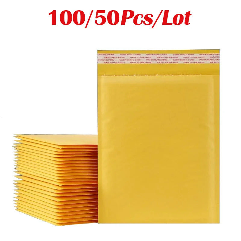 50-100 pieces of yellow kraft paper bubble mail bag packaging bag self sealing filled envelope polyester lined transport bag 241121