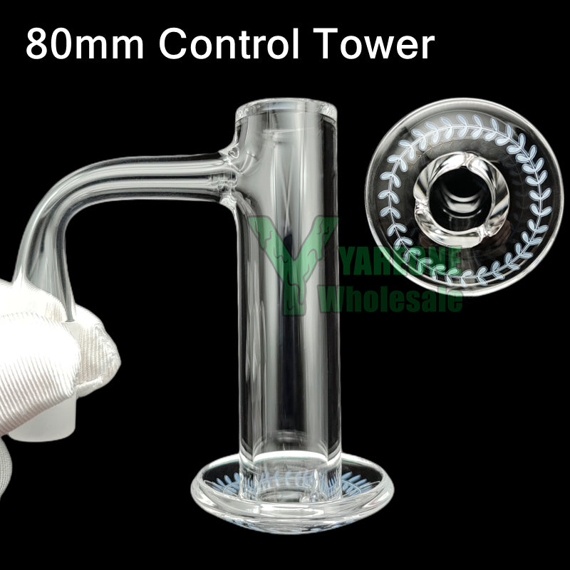 80mm Tall XXL Quartz Blender Control Tower Banger with Leaf Engraved Dish 10mm 14mm Male 90 Degree Full Weld Long Terp Blender Dab Nail YAREONE Whol