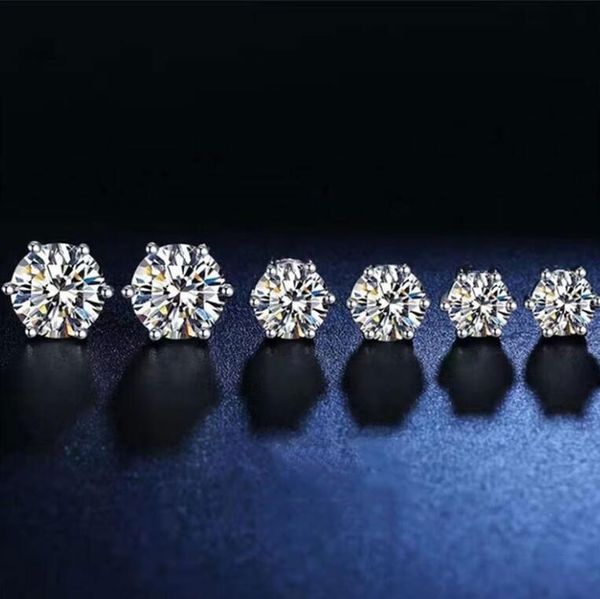 Classical Six Claw Stud Earrings Soilatire Simple Fine Jewelry Real 100% 925 Sterling Silver Round Cut White Moissanite Diamond Party Eterni