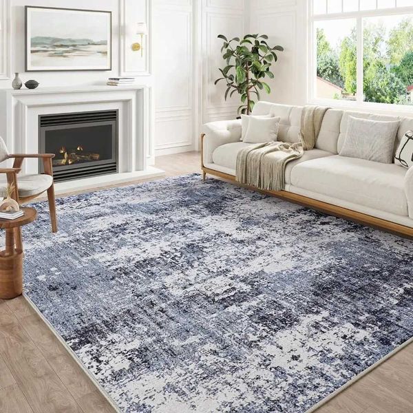 Modern Abstract Blue Carpet 8x10 Machine Washable Area Carpet Kitchen Furniture Accent Carpet Low Pile Carpet X240928