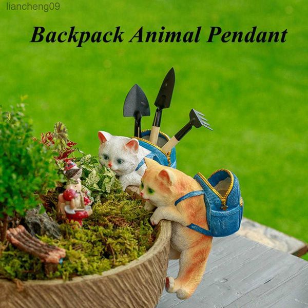 Cute Cat Dog Hanging Cup Resin Decoration Edge Ornaments Planter Decoration Sculpture Pendants Resin Potted Cup L230620