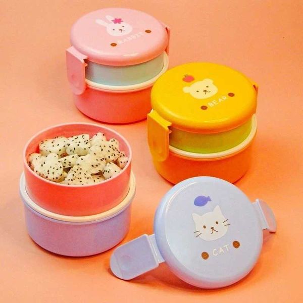 540ml Animal Lunch Box Japanese Double-layer Round Mini Bento Box Childrens Fruit Box Snack Box Microwave Kids Lunch BoxXJ2408
