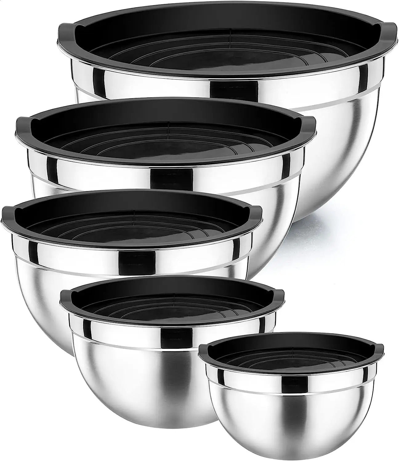 Mixing Bowl Set of 5 Stainless Steel Nesting Bowl with Airtight Lids Metal Salad Bowls for Baking Serving 240902