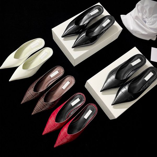 minimalism Pointed toes Real leather Wedge sandals slipper mules shoes Slides Luxury designer shoe Office shoes Evening shoes party shoes Fa