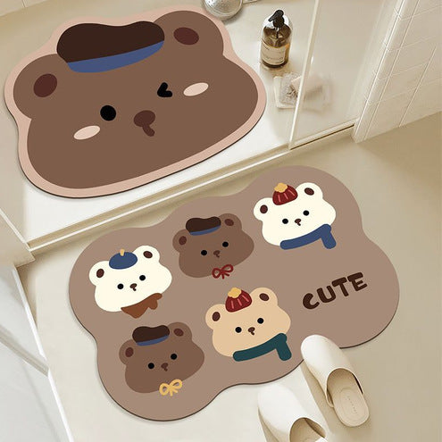 Cartoon Bear Bathroom Absorbent Floor Mats Bathroom Door Mats Household Dirt-resistant Non-slip Carpet Mats