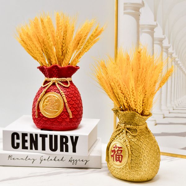 Chinese Red Flower Vase Money Bag Shaped Vase Blessing Bag Flower Vase Resin Flower Pot Basket For Fortune Lucky