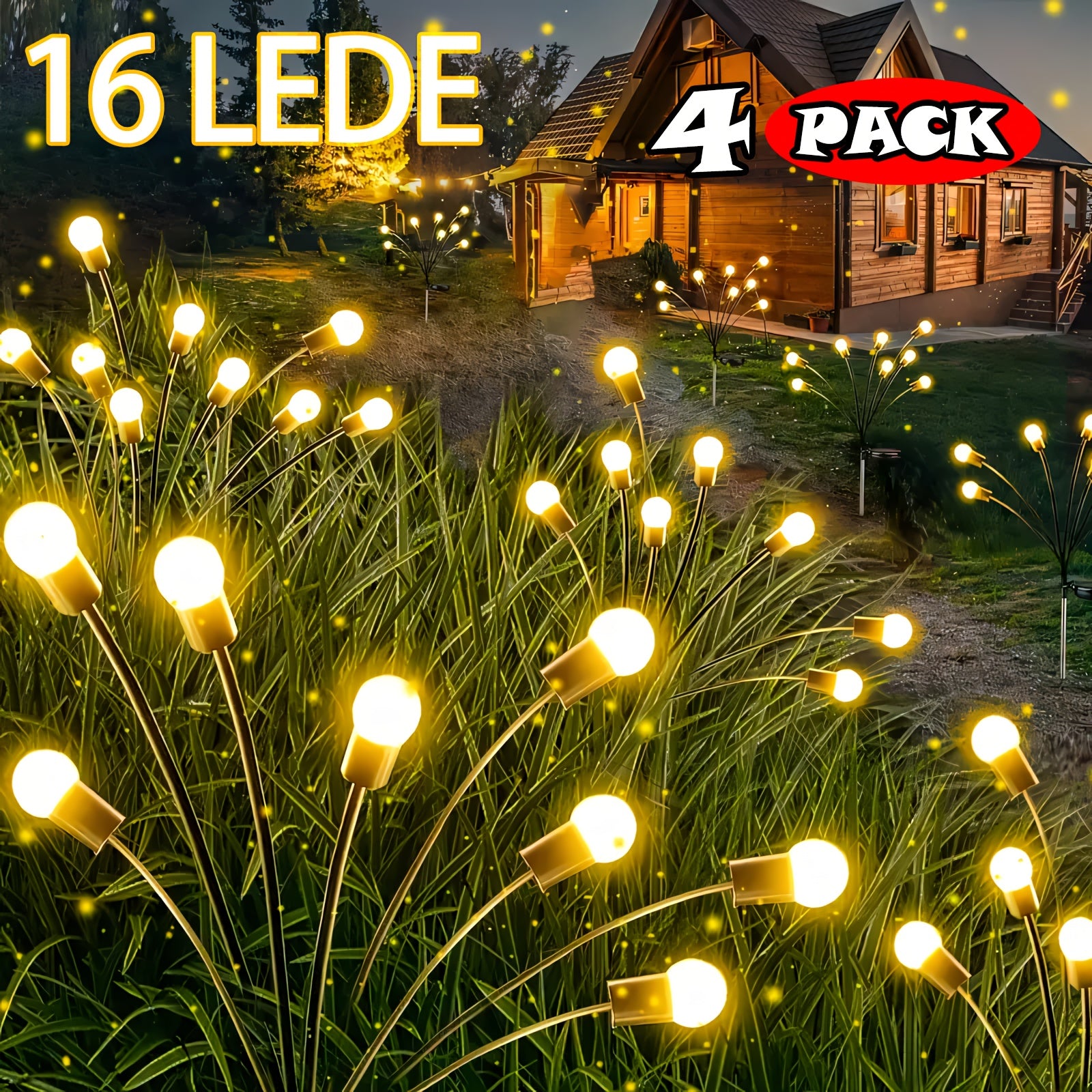 TEMU 2-4 Pack (16 Led Each) Solar- Outdoor With Motion & Wind-activated Swing - , Heavy-duty Iron Wire-like Rubber Cable, Solar Garden For Lawn,,