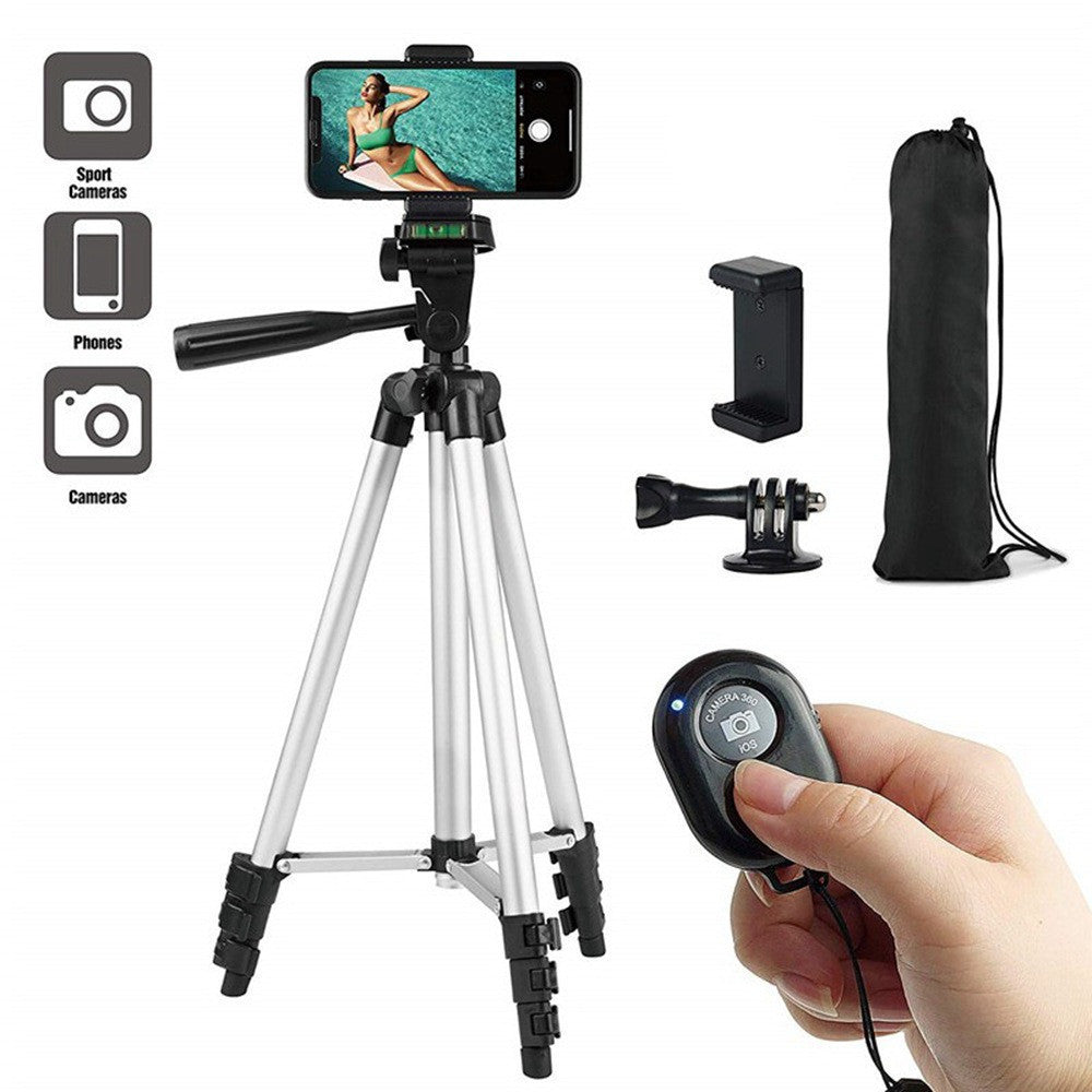 Extendable Travel Camera Tripod Phone Selfie Stick Stand Lightweight Adjustable Height Aluminum Alloy Tripod Mount for DSLR Live Streaming Camcorder